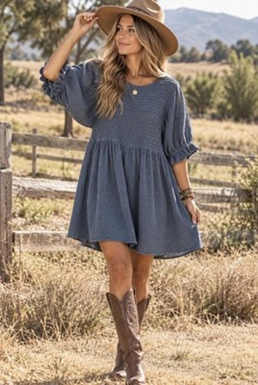 Three Bird Nest $88 Quinn Puff Sleeve Mini Dress Sz S Blue Relaxed Sz S Boho NWT
